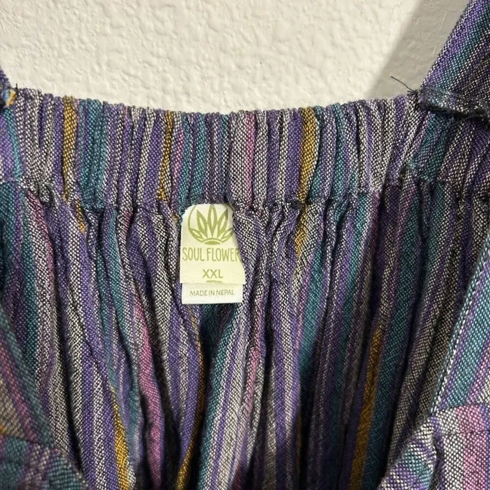Soul Flower Jumper Dress XXL Striped 100% Cotton Sleeveless Pockets Sustainable